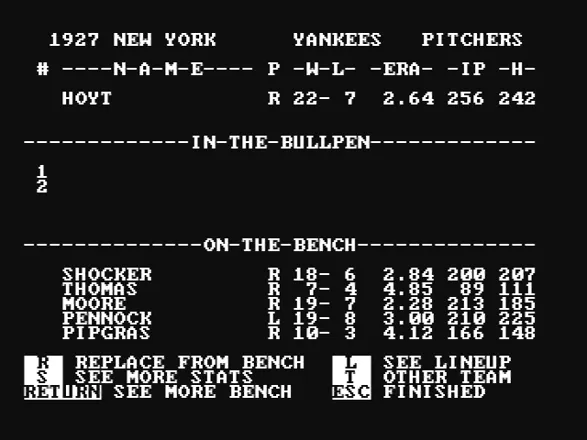 Lineup and pitcher selection