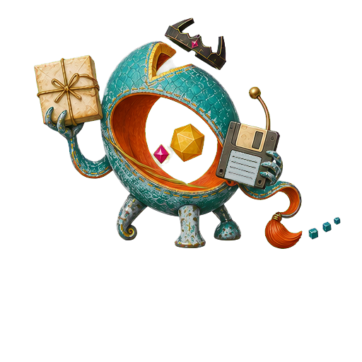 Orinth trägt fröhlich einen Einkaufskorb mit goldenen Keyfiles.